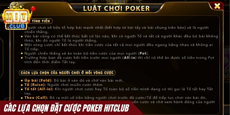 Các lựa chọn đặt cược Poker Hitclub