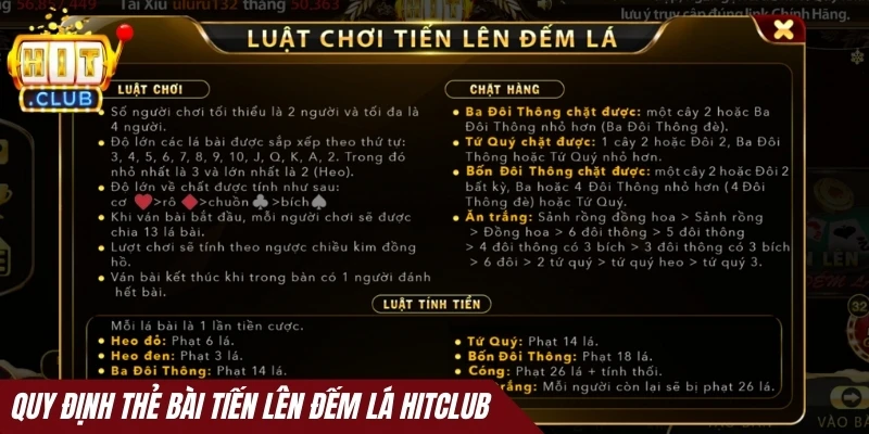 Quy định thẻ bài Tiến lên đếm lá Hitclub