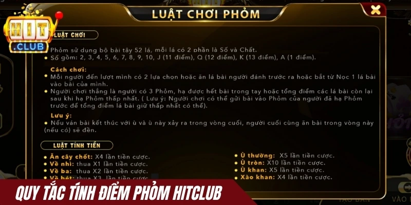 Quy tắc tính điểm Phỏm Hitclub