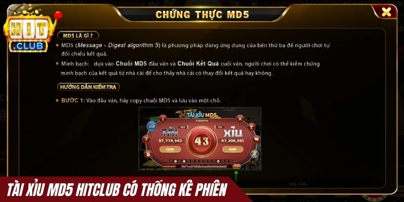 Tài xỉu MD5 Hitclub có thống kê phiên